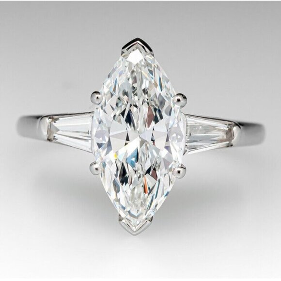 Drizzle Jewels 2.40 Ct Marquise & Baguette Cut Lab Created Diamond Three Stone - Picture 3 of 6